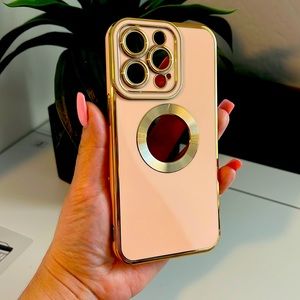 ✨NWT Blush Pink Silicone Phone Case with Gold Trim for iPhone
